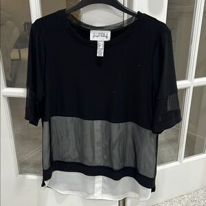 Joseph Ribkoff Black and Gray Boxy Blouse with 3/4 Sleeves